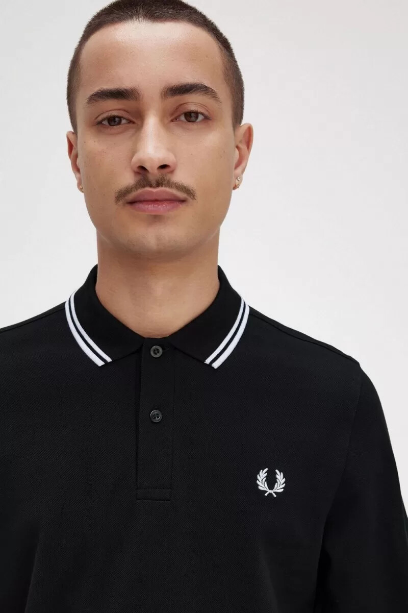 fred perry rave grafik langarm-herrenhemd schwarz