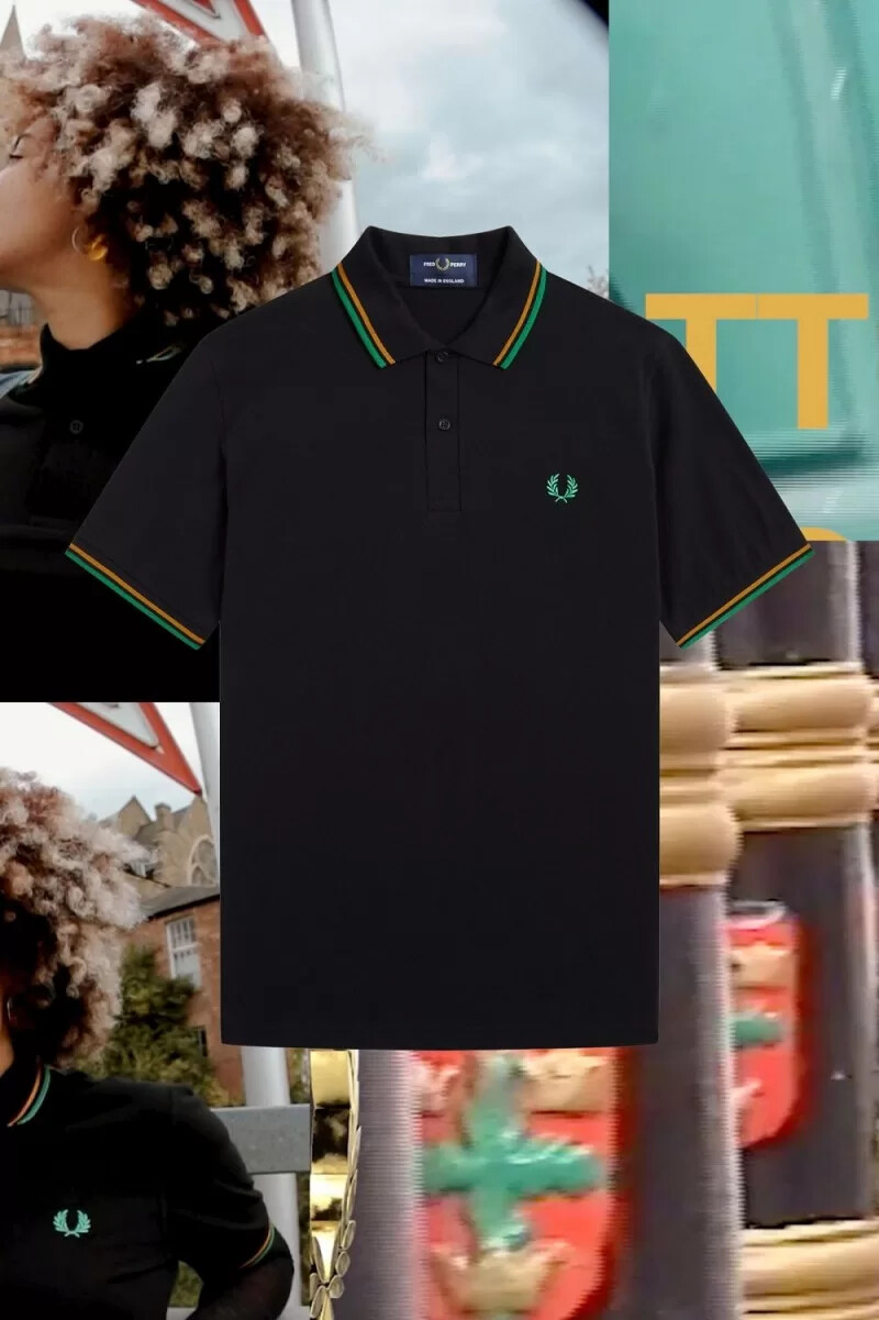 fred perry m12 herrenhemd schwarz nottingham gold waldgrün