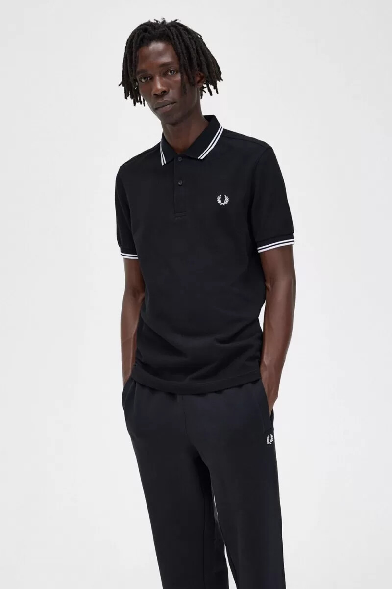 fred perry m3600 herrenhemd schwarz weiß