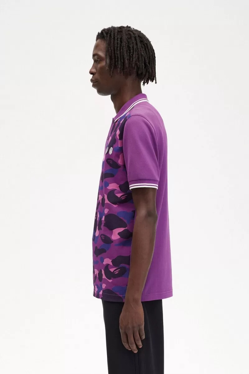 fred perry herrenhemd mit camouflage-muster lila