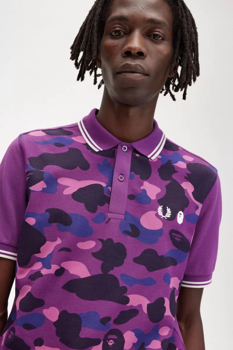 fred perry herrenhemd mit camouflage-muster lila
