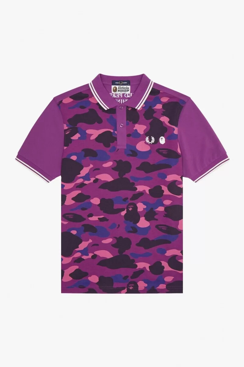 fred perry herrenhemd mit camouflage-muster lila