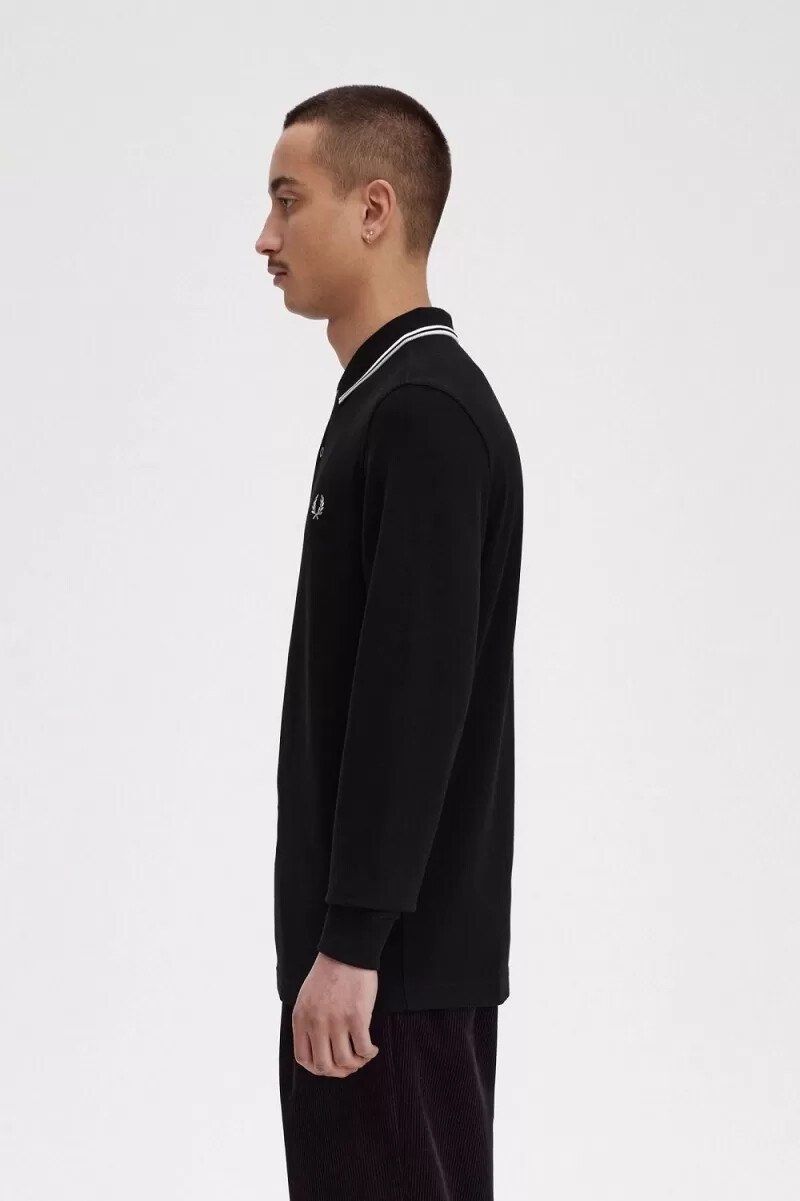 fred perry m3636 herrenhemd schwarz beige kalkstein