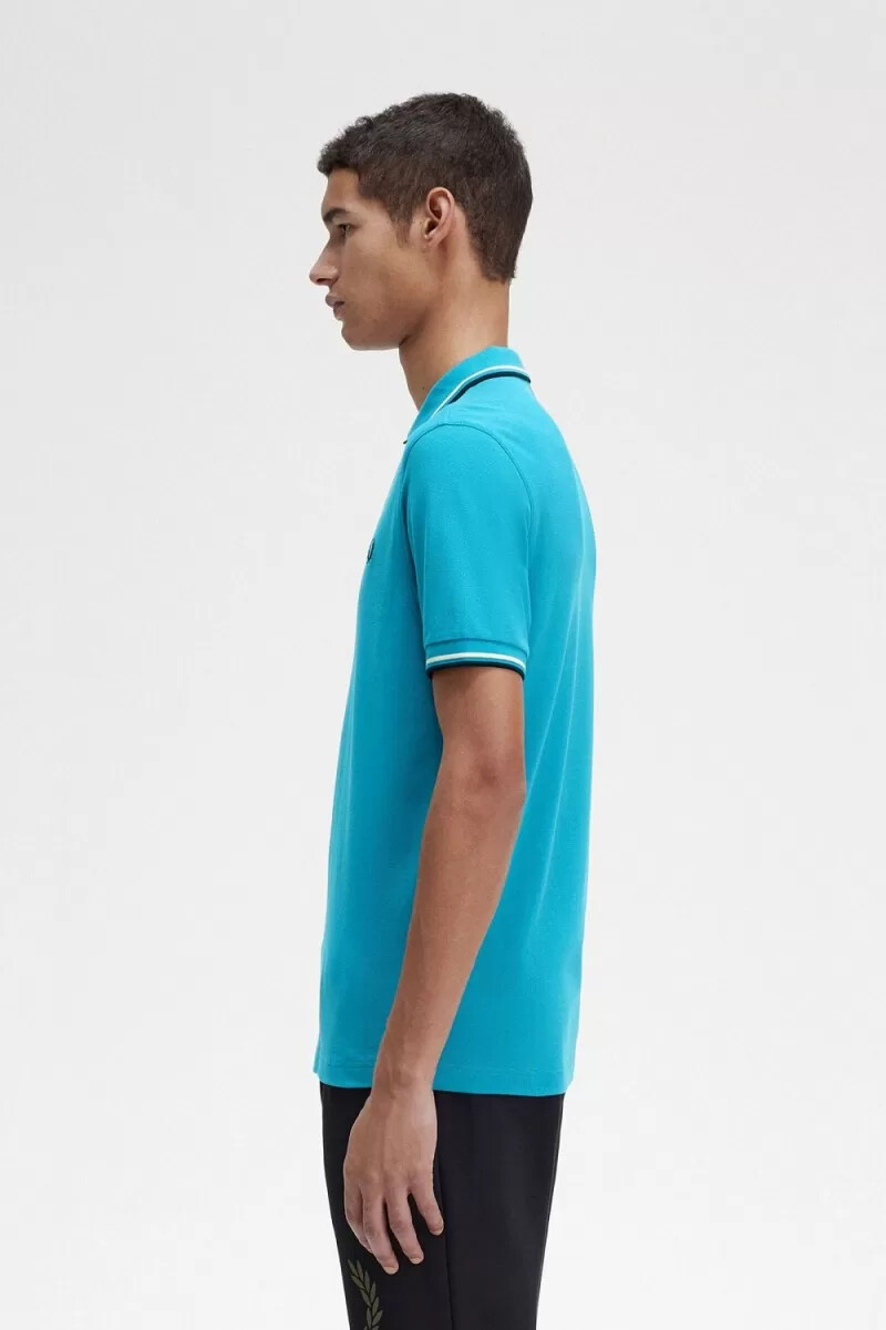 fred perry m3600 herrenhemd cyberblau aqua creme schwarz
