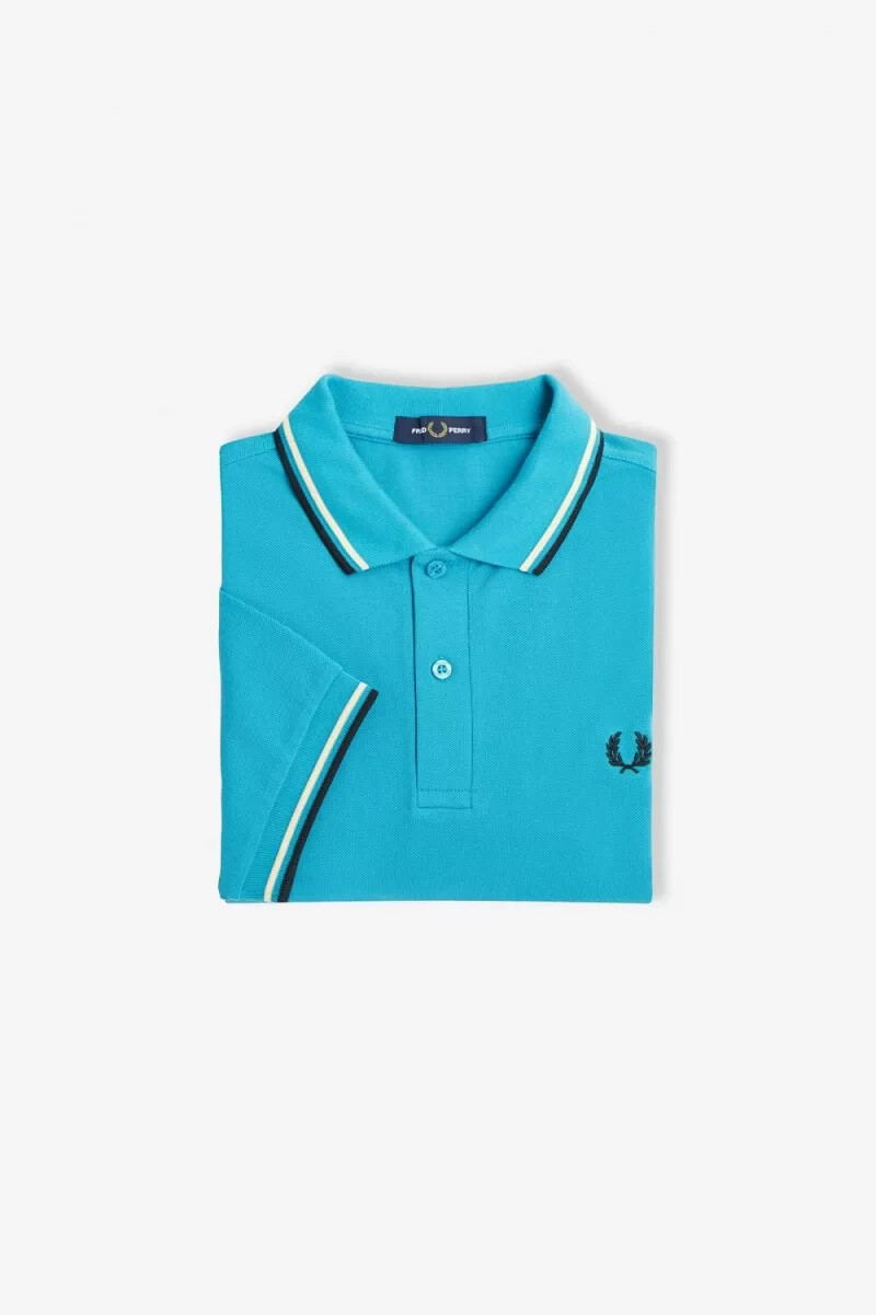 fred perry m3600 herrenhemd cyberblau aqua creme schwarz