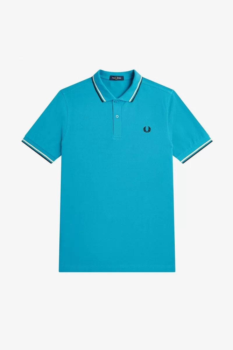 fred perry m3600 herrenhemd cyberblau aqua creme schwarz