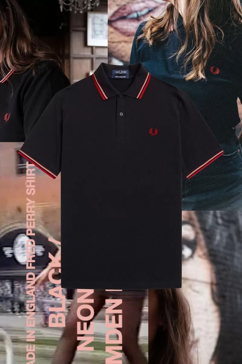 fred perry m12 herrenhemd schwarz koralle heat camden brick