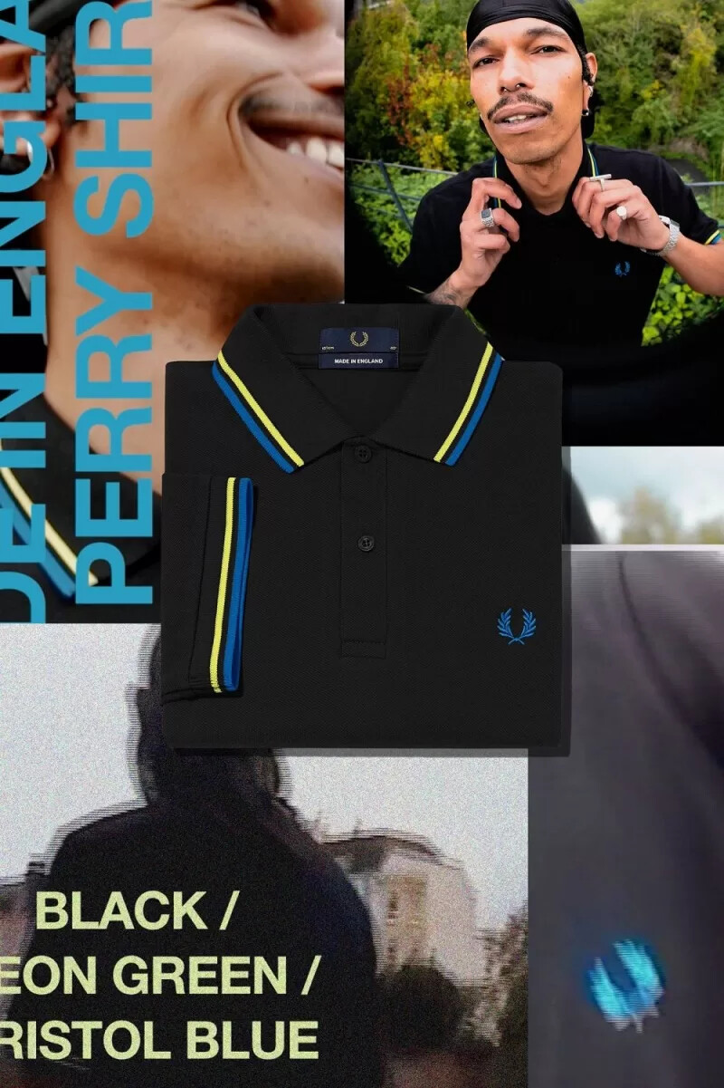 fred perry m12 herrenhemd schwarz neongrün bristolblau