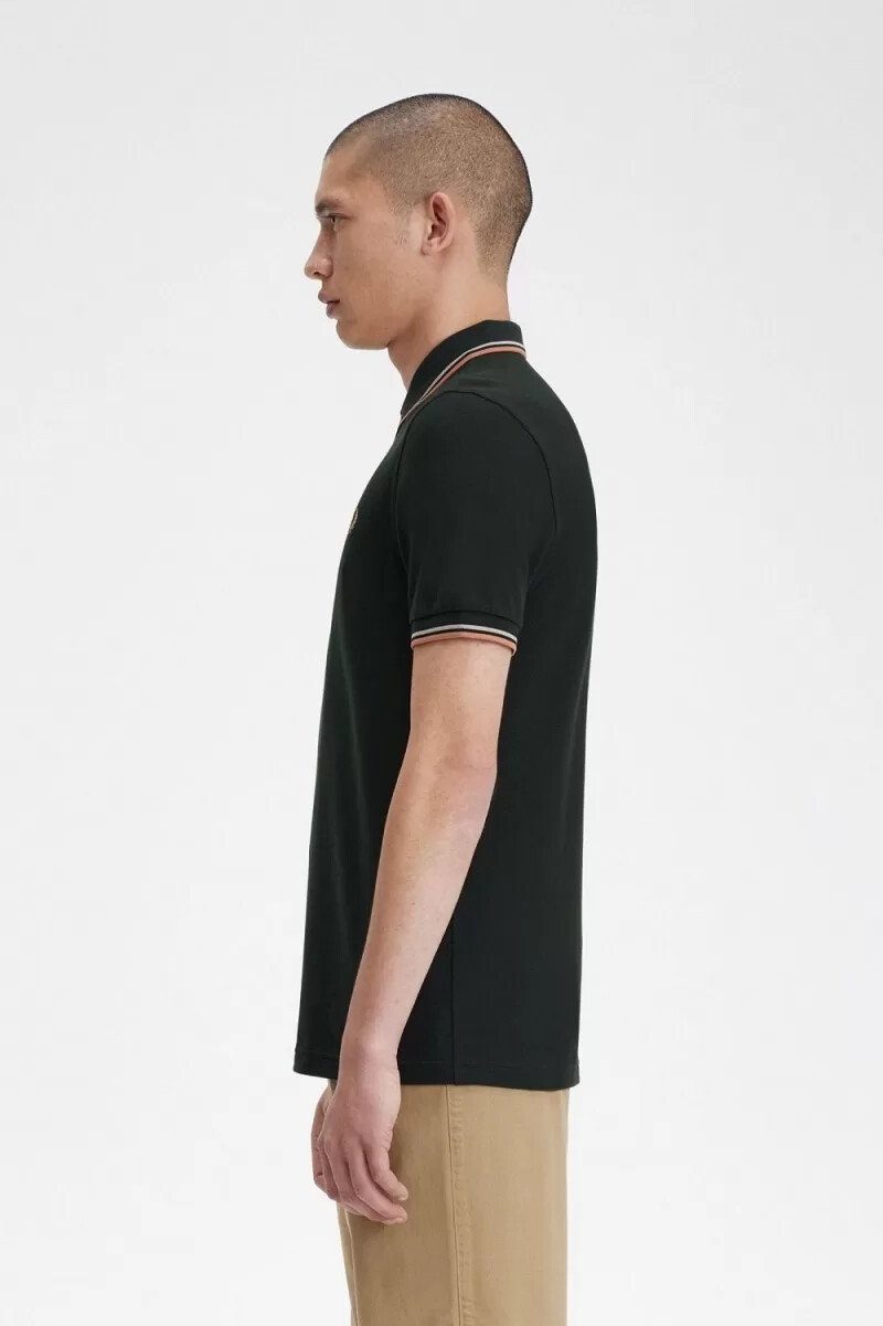 fred perry m3600 herrenhemd nachtgrün warmgrau hellrost