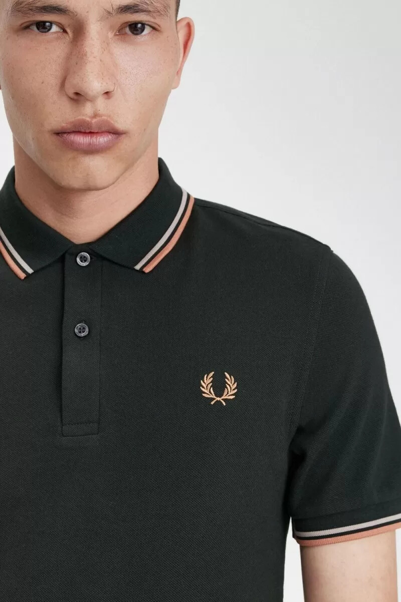 fred perry m3600 herrenhemd nachtgrün warmgrau hellrost