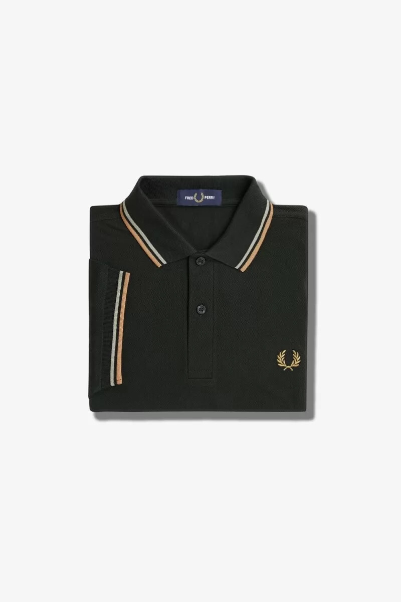fred perry m3600 herrenhemd nachtgrün warmgrau hellrost