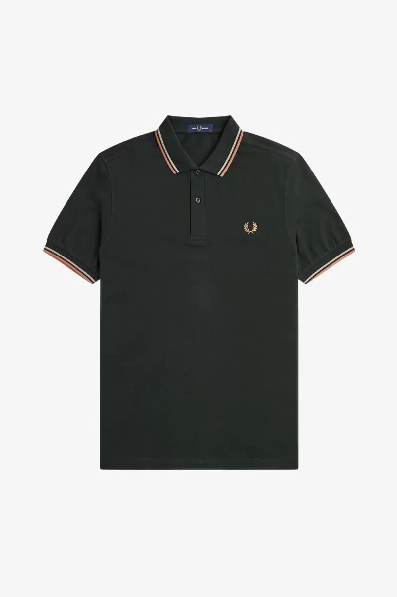 fred perry m3600 herrenhemd nachtgrün warmgrau hellrost
