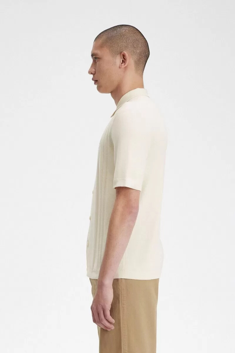 fred perry herrenhemd mit knopfleiste beige