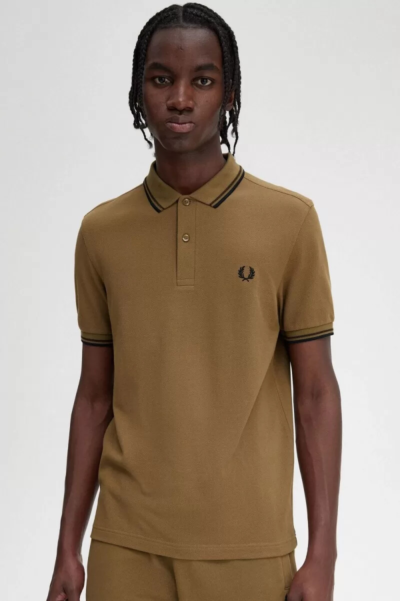 fred perry m3600 herrenhemd braun gebrannter tabak schwarz