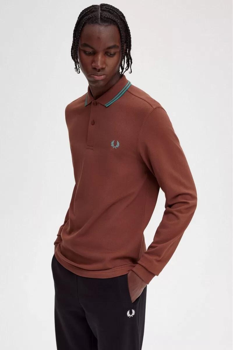fred perry m3636 herrenhemd whiskybraun tiefmint