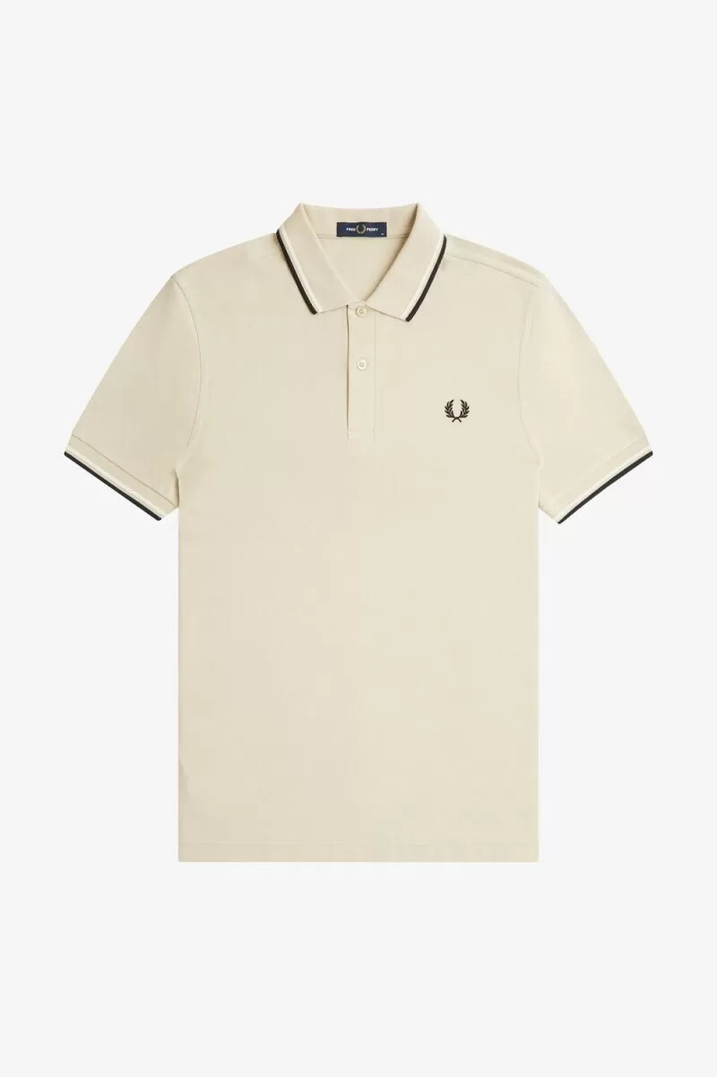 fred perry m3600 herrenhemd haferflockenbeige schwarz