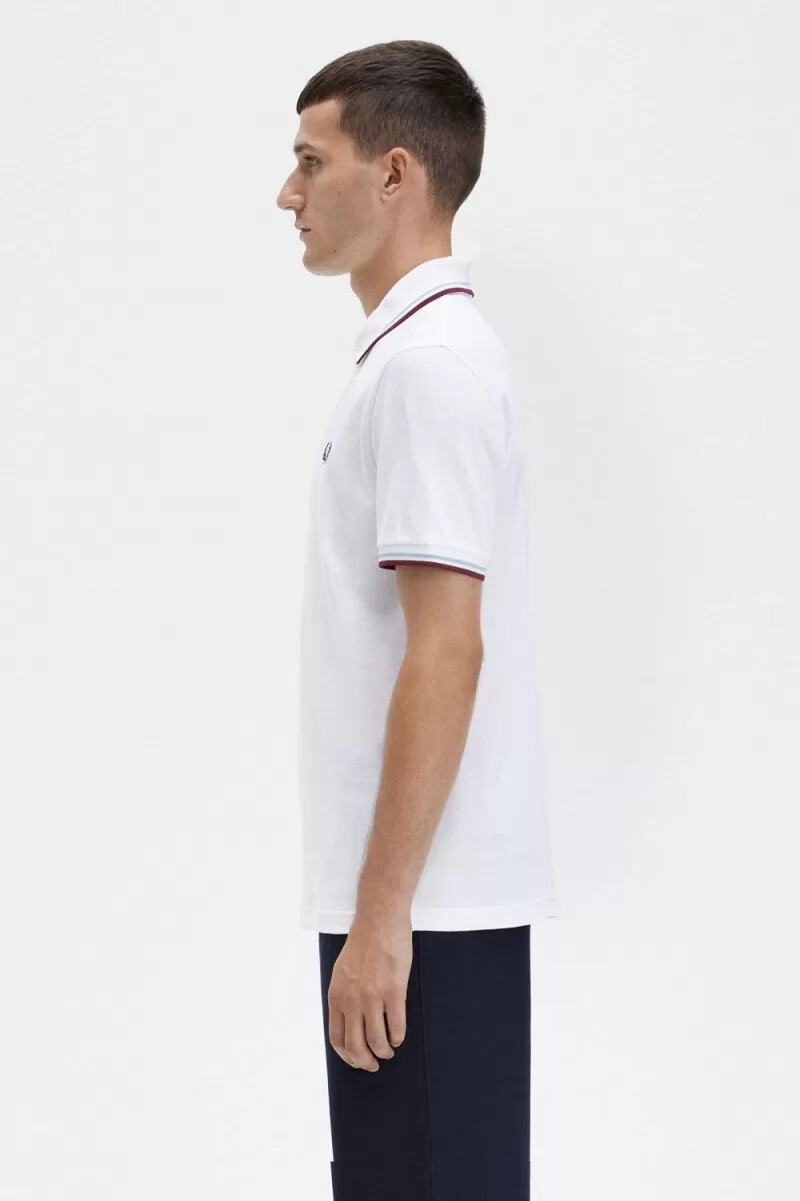 fred perry m12 herrenhemd weiß aqua kastanienbraun