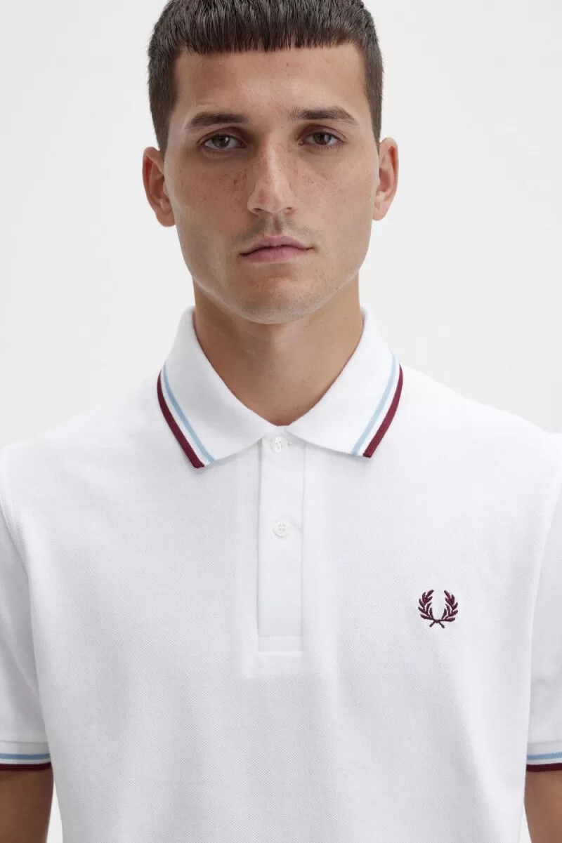 fred perry m12 herrenhemd weiß aqua kastanienbraun
