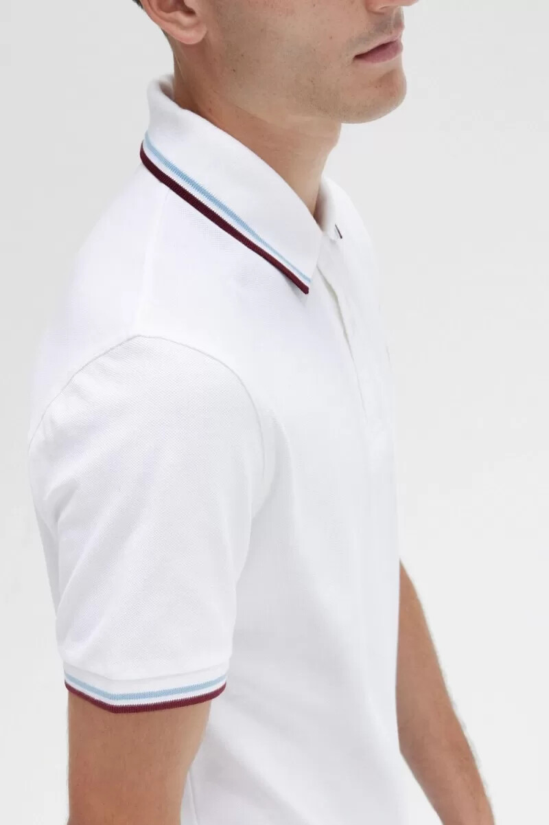 fred perry m12 herrenhemd weiß aqua kastanienbraun