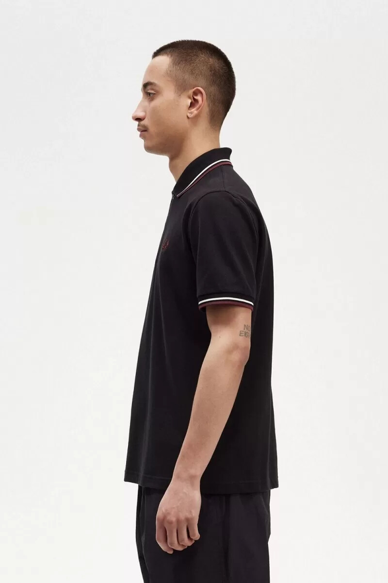 fred perry m12 herrenhemd schwarz beige oxblood