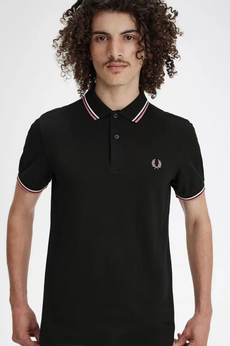 fred perry m3600 herrenhemd schwarz beige altrosa
