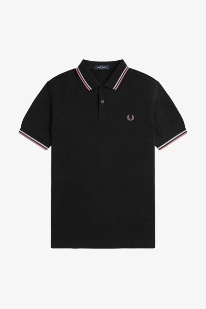 fred perry m3600 herrenhemd schwarz beige altrosa