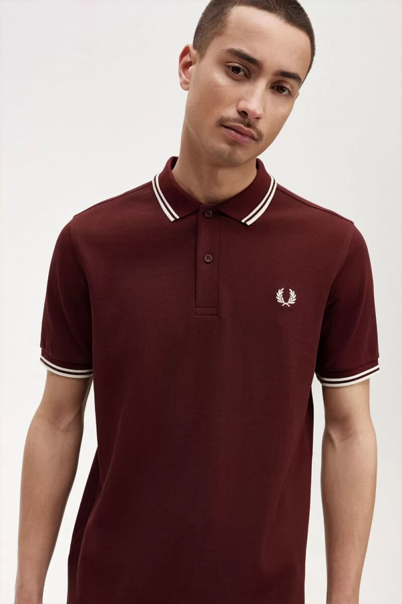 fred perry m3600 herrenhemd oxblood beige