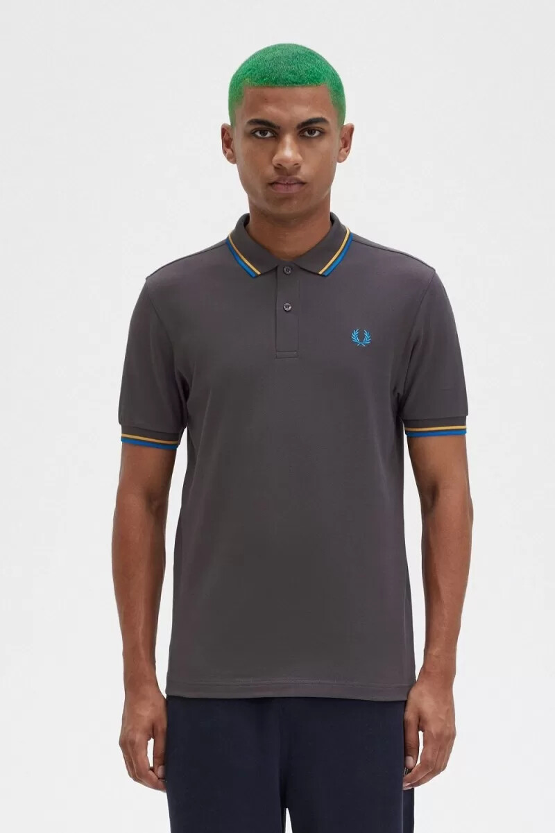 fred perry m3600 herrenhemd gunmetal golden hour kingfisher