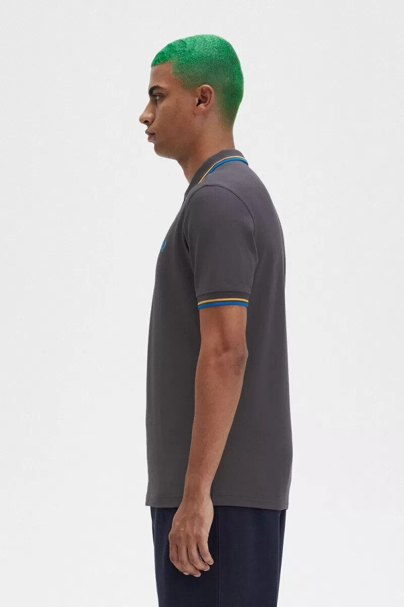 fred perry m3600 herrenhemd gunmetal golden hour kingfisher