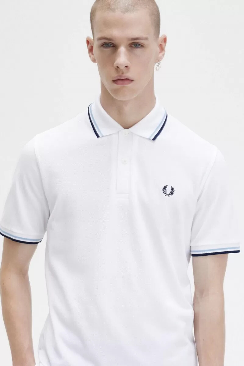 fred perry m12 herrenhemd weiß aqua marineblau