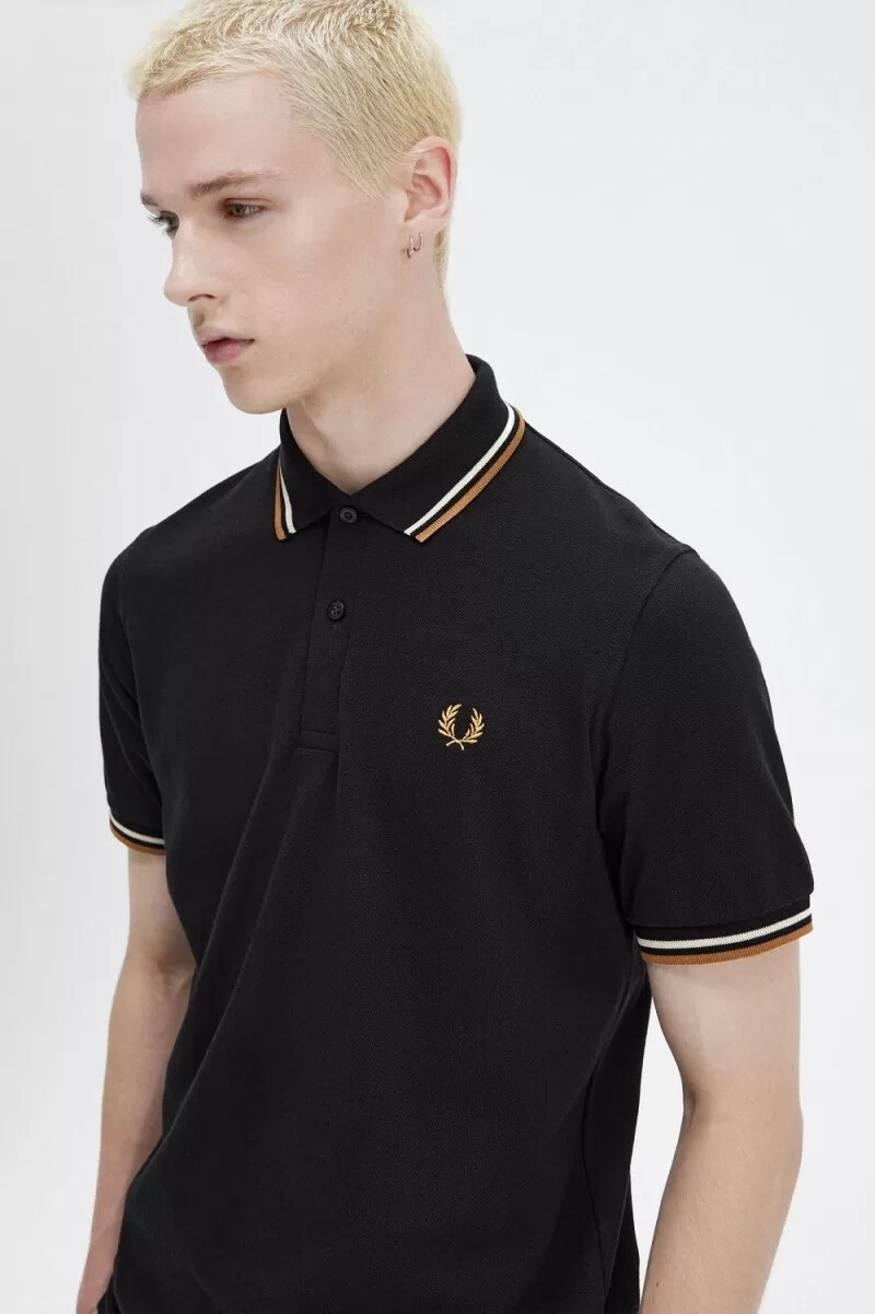 fred perry m12 herrenhemd schwarz haferflocken dunkelbraun