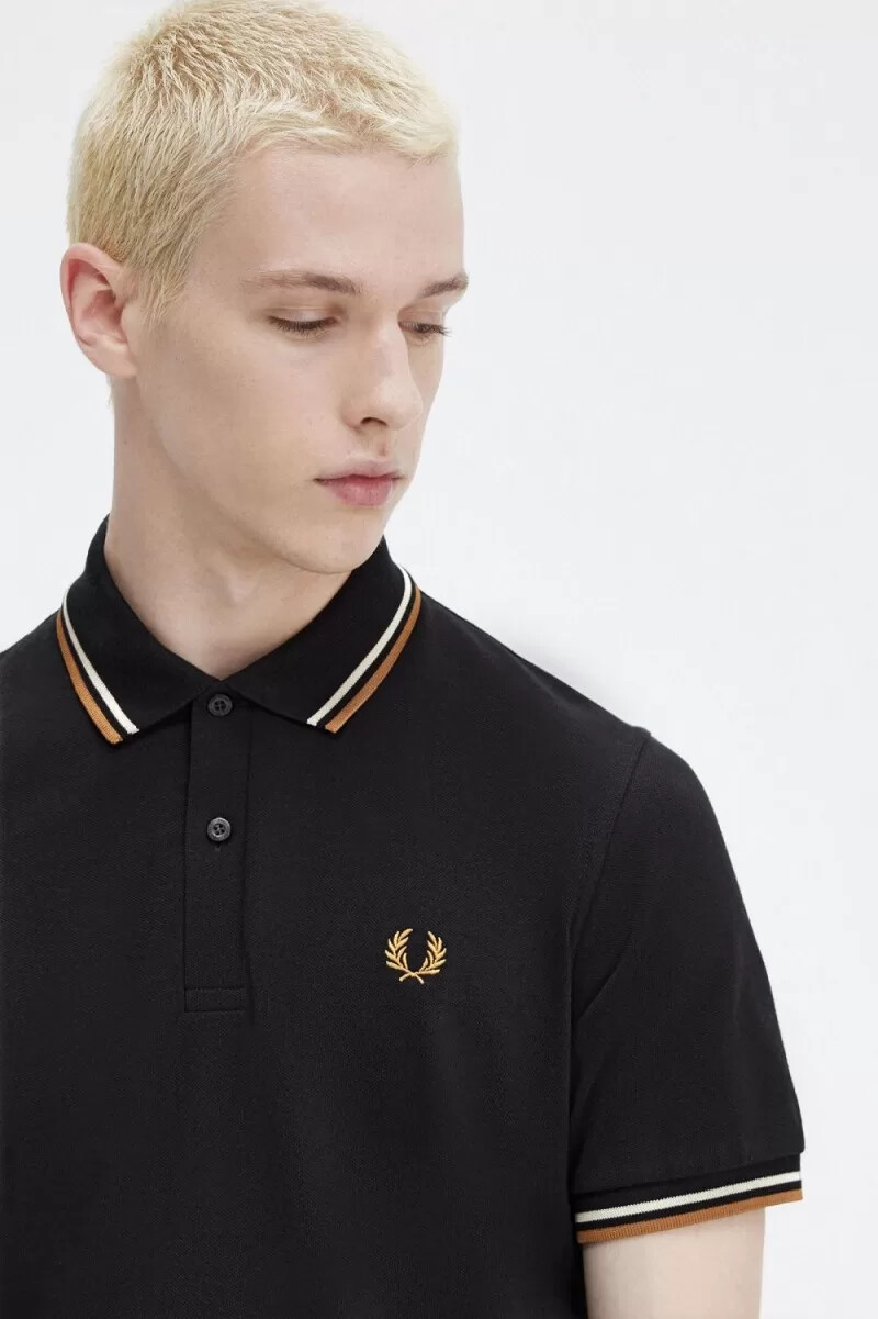fred perry m12 herrenhemd schwarz haferflocken dunkelbraun
