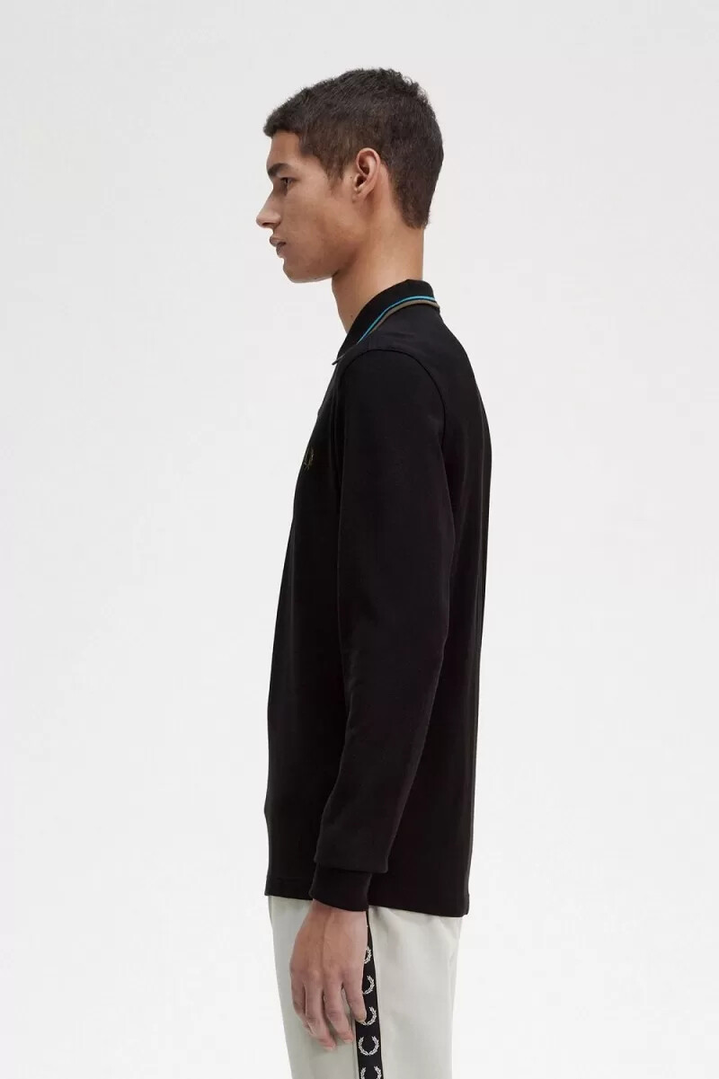 fred perry m3636 herrenhemd schwarz cyberblau uniformgrün