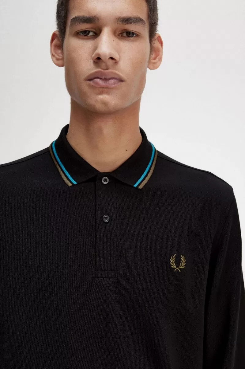 fred perry m3636 herrenhemd schwarz cyberblau uniformgrün