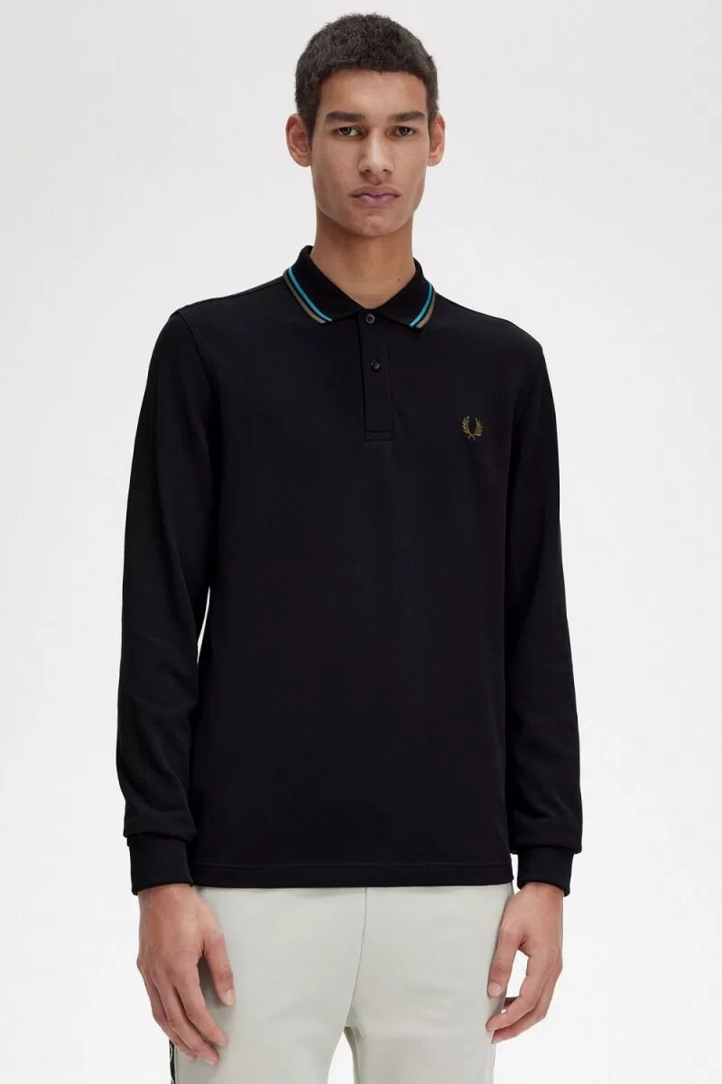 fred perry m3636 herrenhemd schwarz cyberblau uniformgrün