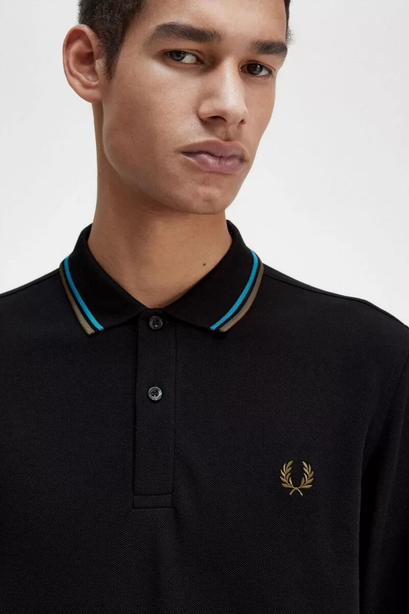 fred perry m3636 herrenhemd schwarz cyberblau uniformgrün