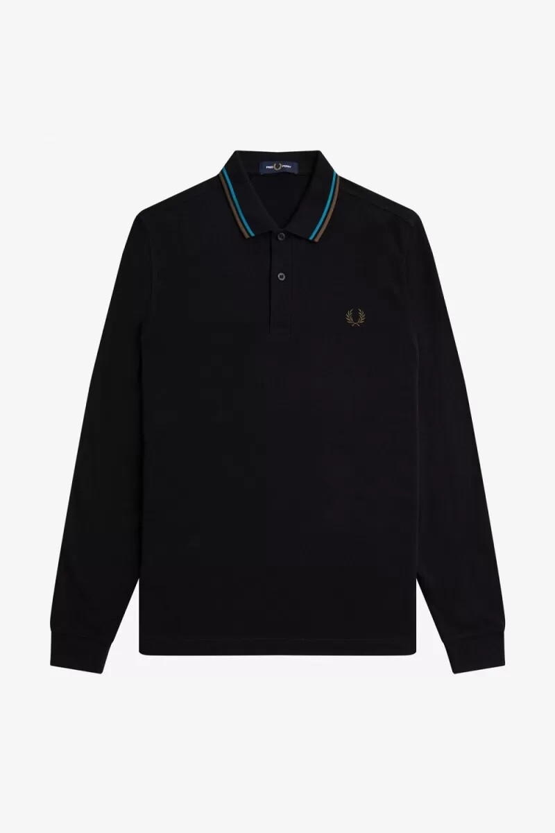 fred perry m3636 herrenhemd schwarz cyberblau uniformgrün