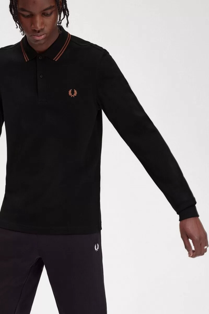 fred perry m3636 herrenhemd schwarz whisky braun