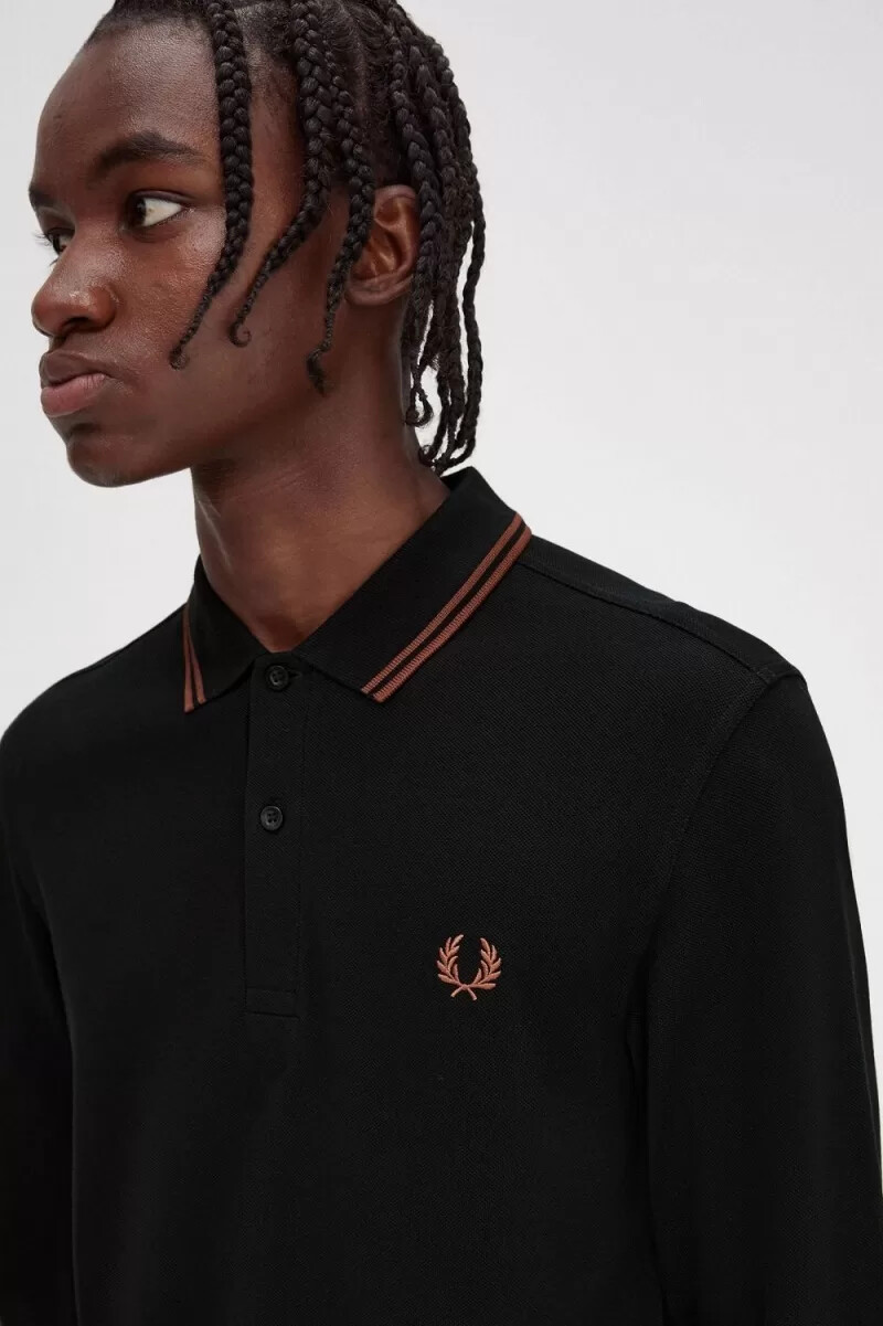 fred perry m3636 herrenhemd schwarz whisky braun