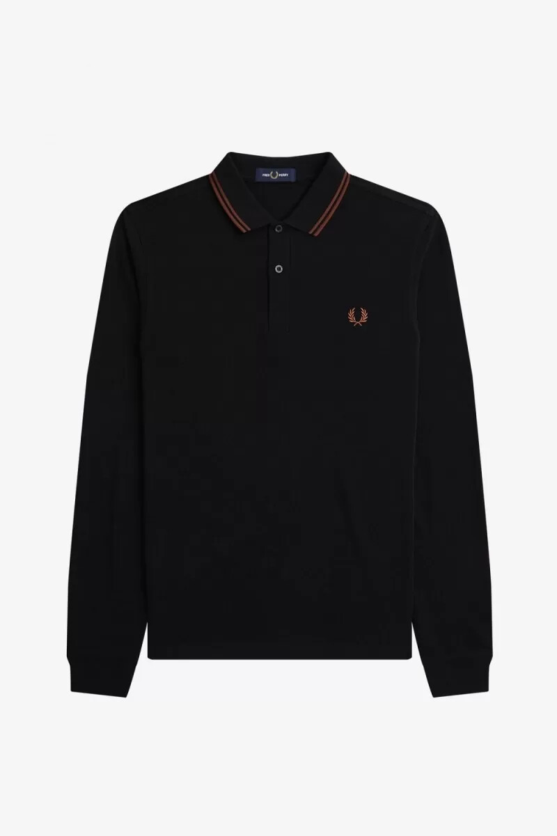fred perry m3636 herrenhemd schwarz whisky braun