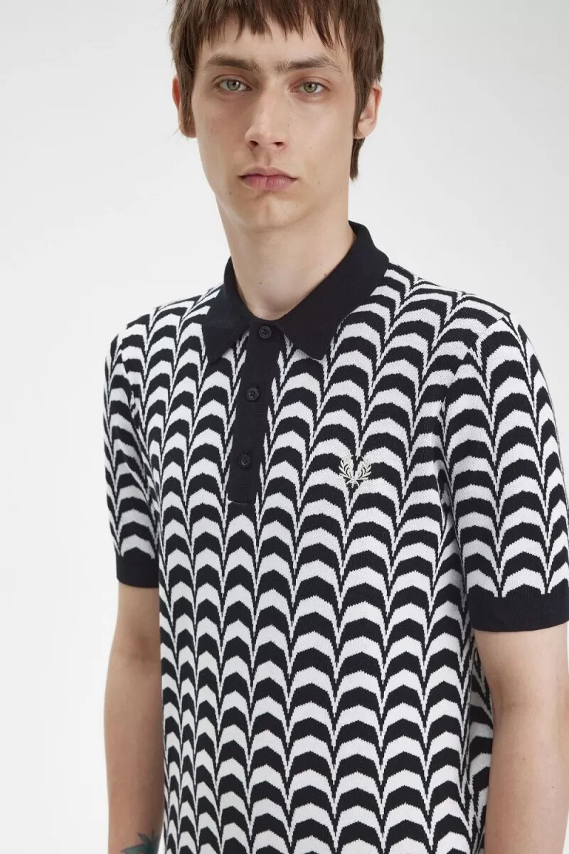 fred perry jacquard-strickhemd für herren schwarz