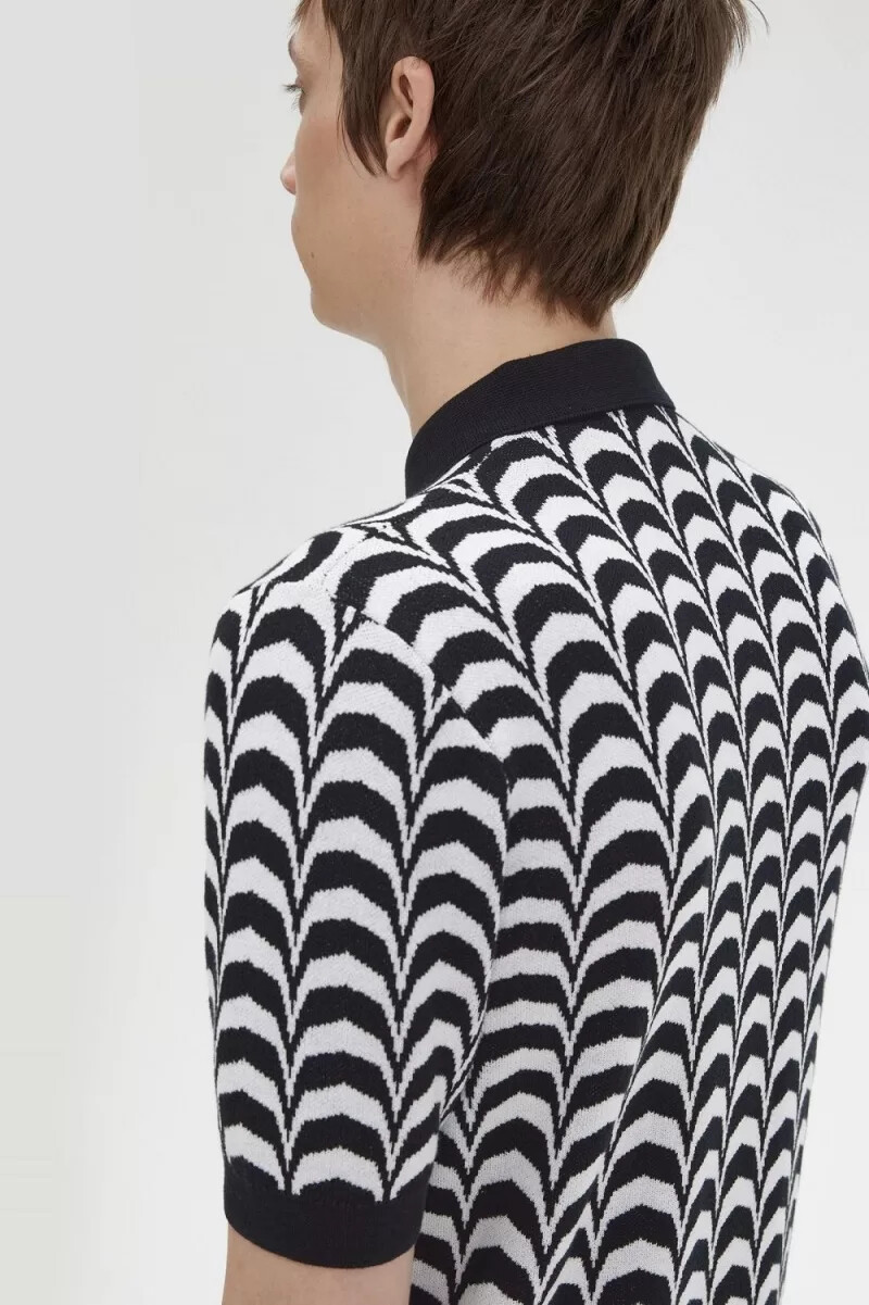 fred perry jacquard-strickhemd für herren schwarz