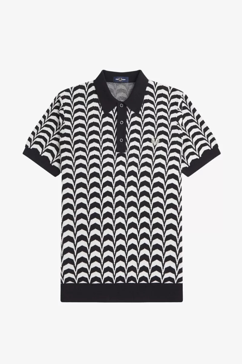 fred perry jacquard-strickhemd für herren schwarz