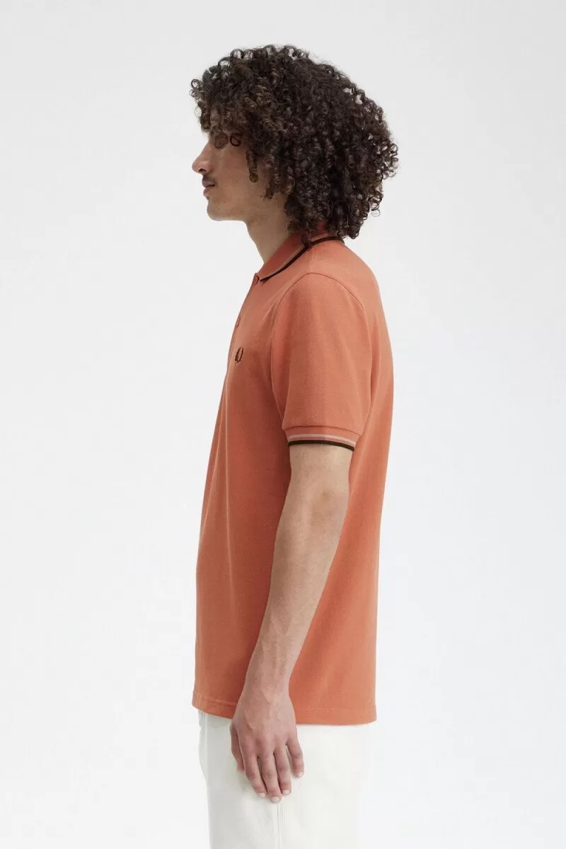 fred perry m3600 herrenhemd hellrost warmgrau nachtgrün