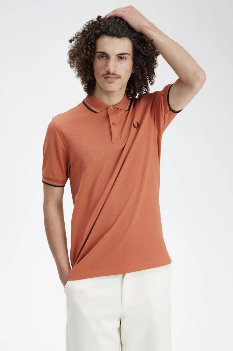 fred perry m3600 herrenhemd hellrost warmgrau nachtgrün
