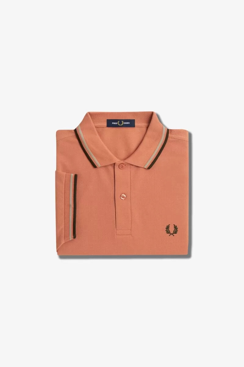 fred perry m3600 herrenhemd hellrost warmgrau nachtgrün