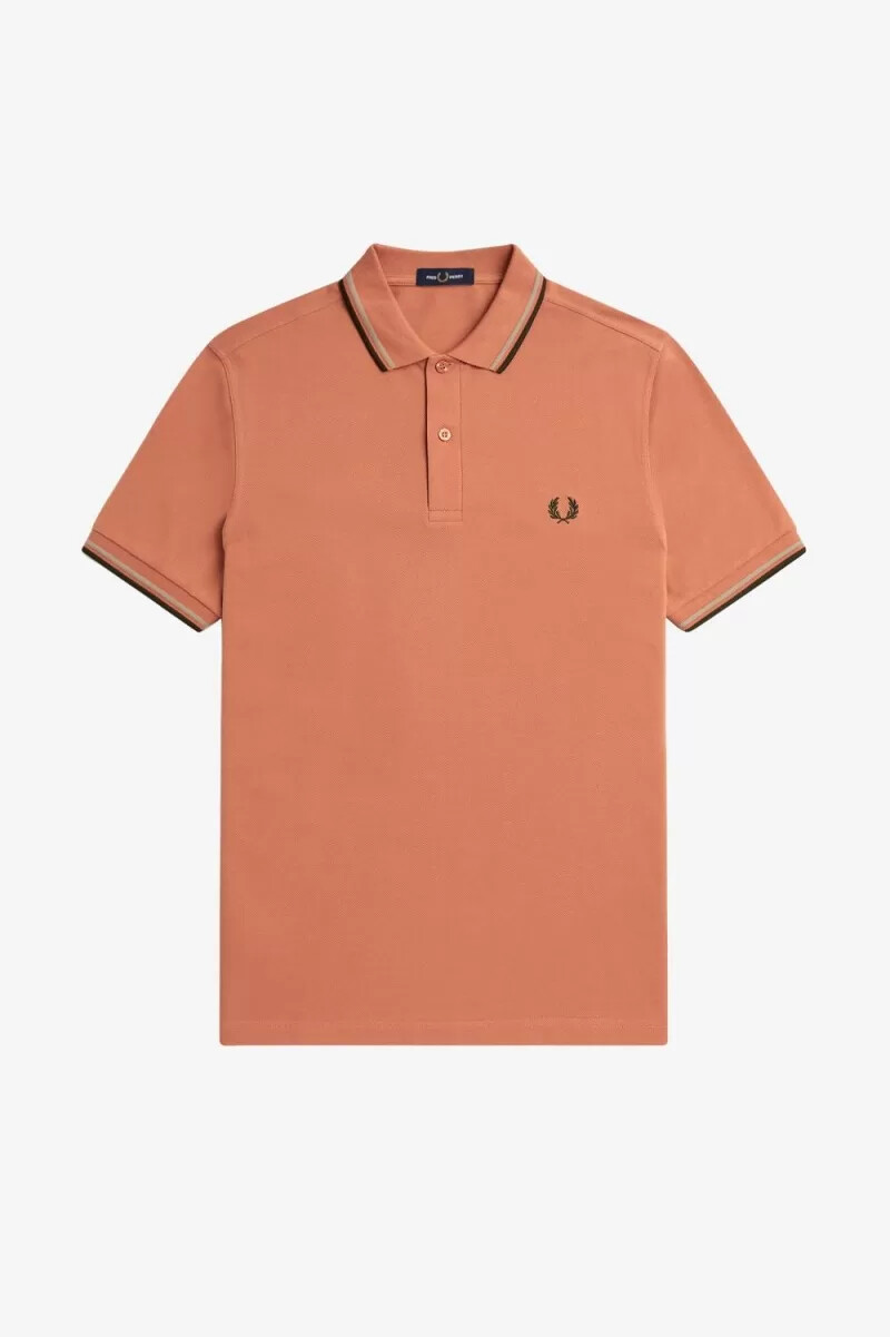 fred perry m3600 herrenhemd hellrost warmgrau nachtgrün