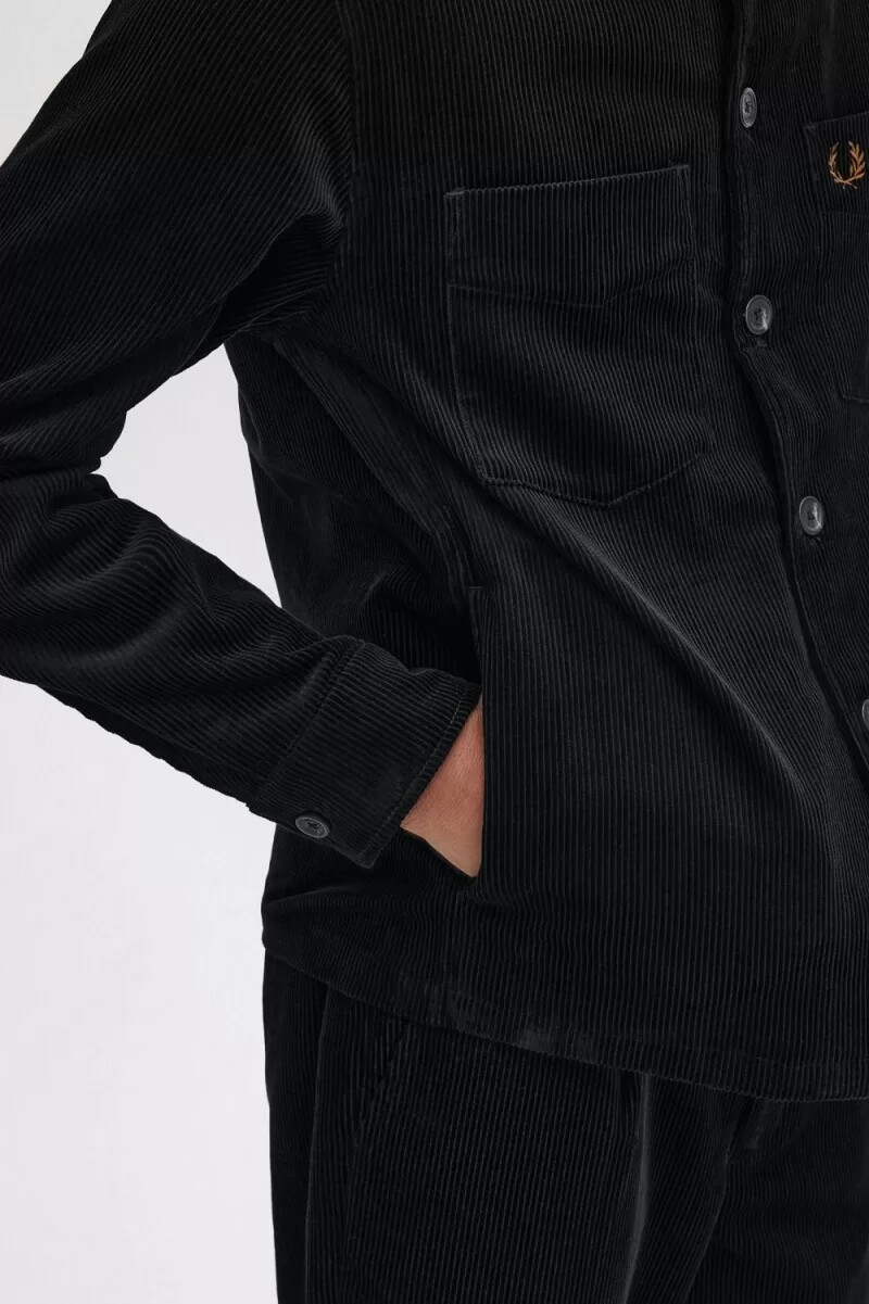 fred perry cordhemd für herren schwarz