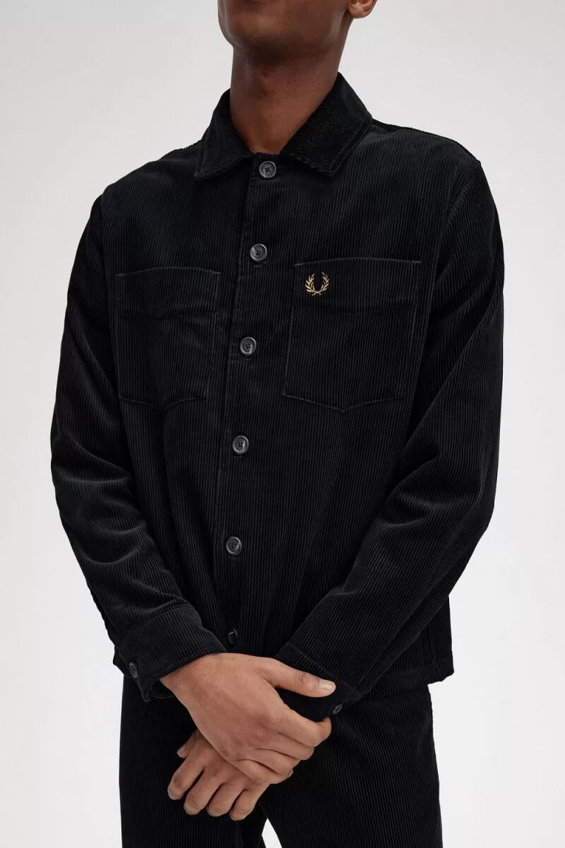 fred perry cordhemd für herren schwarz