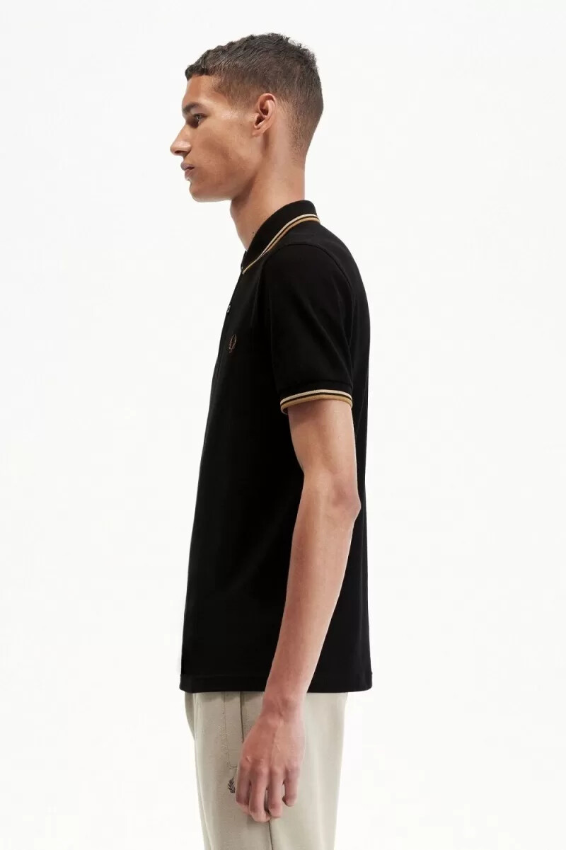 fred perry m3600 herrenhemd schwarz grün braun